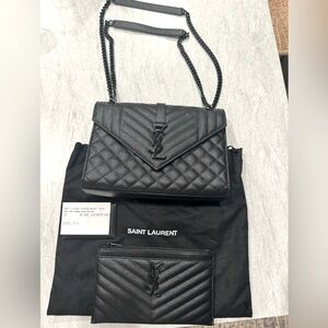 YSL AUTHENTIC Medium Envelope quilted purse with matching wallet